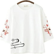 Kukuzhu Women Japanese Kawaii T-Shirt, Kitsune Mask Short Sleeve Y2K Top Tshirts Streetwear Summer