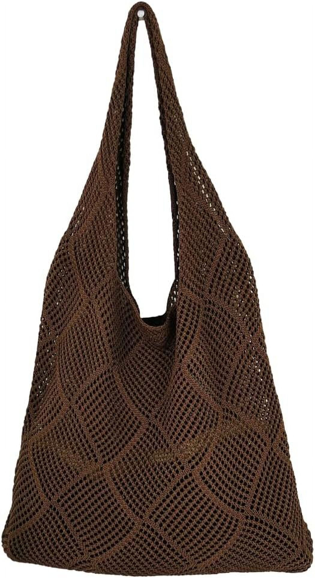 Kukuzhu Women Knit Hobo Tote Bag Aesthetic Crochet Handbags Casual Mesh Shoulder Handbag Hand Crochet Bags Purse