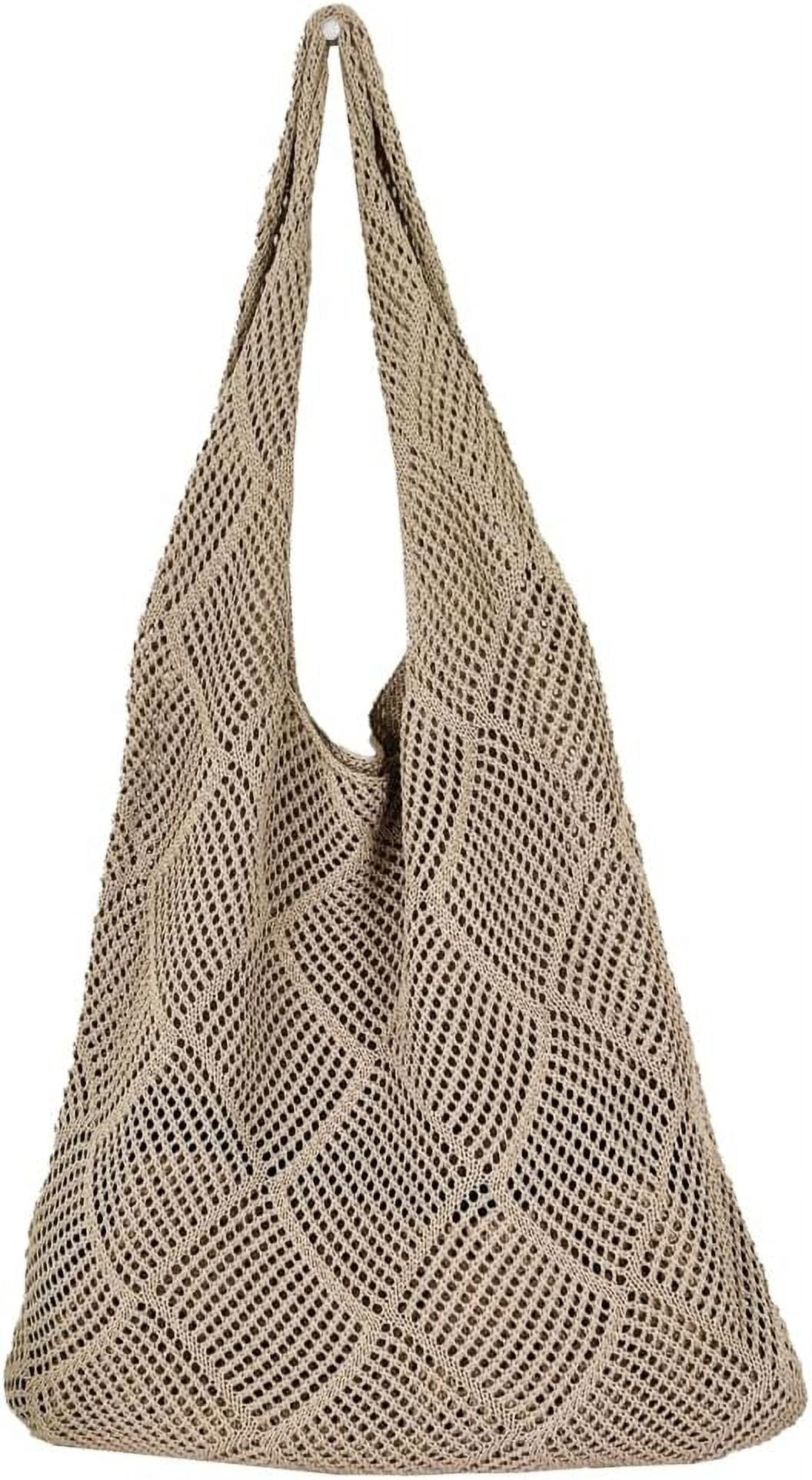 Kukuzhu Women Knit Hobo Tote Bag Aesthetic Crochet Handbags Casual Mesh Shoulder Handbag Hand Crochet Bags Purse