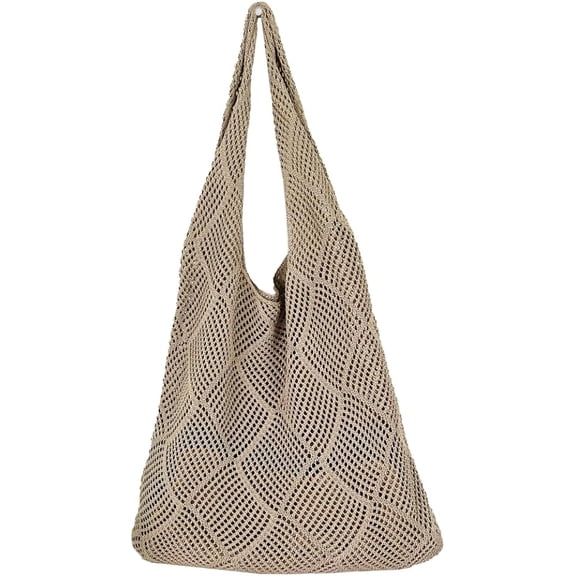 Kukuzhu Women Knit Hobo Tote Bag Crochet Handbags Casual Mesh Shoulder Handbag Hand Crochet Bags Purse