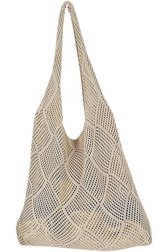 Women Knit Hobo Tote Bag Crochet Handbags Casual Mesh Shoulder Handbag Hand Crochet Bags Purse