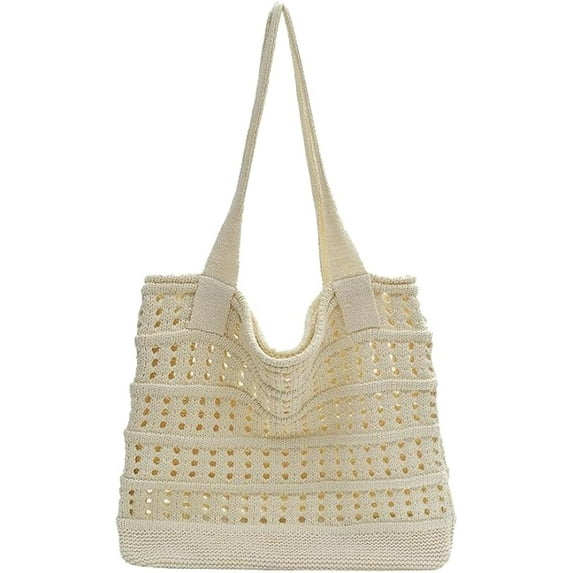 Kukuzhu Women Knit Tote Bag Crochet Beach Bag Large Shoulder Bag Summer Woven Hobo Bag Aesthetic Tote Bag