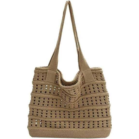 Kukuzhu Women Knit Tote Bag Crochet Beach Bag Large Shoulder Bag Summer Woven Hobo Bag Aesthetic Tote Bag