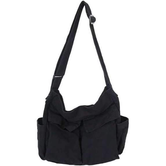 Kukuzhu Women Men Crossbody Shoulder Bag Large Hobo Bag with Multiple Pockets Canvas Messenger Tote Bag for Women and Men
