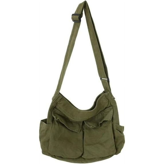 Kukuzhu Women Men Crossbody Shoulder Bag Large Hobo Bag with Multiple Pockets Canvas Messenger Tote Bag for Women and Men