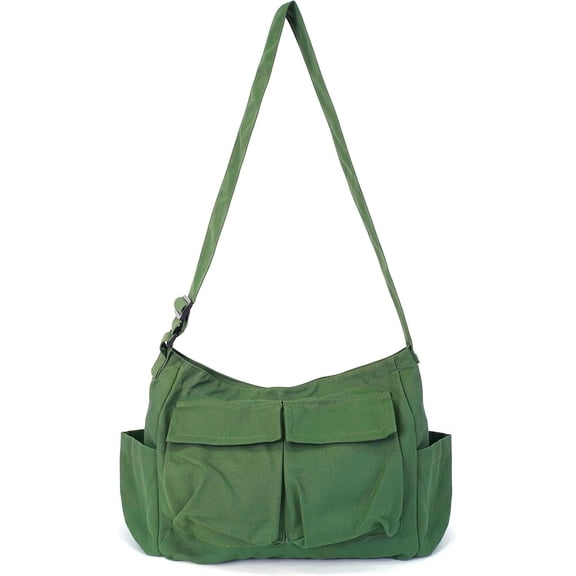 Kukuzhu Women Men Crossbody Shoulder Bag Large Hobo Bag with Multiple Pockets Canvas Messenger Tote Bag for Women and Men