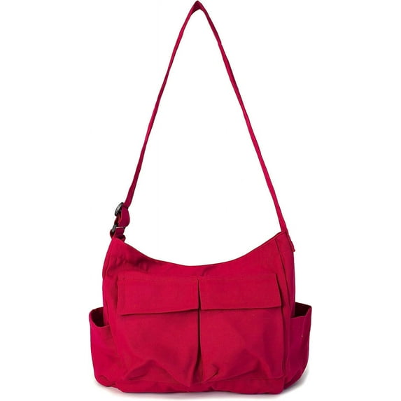 Kukuzhu Women Men Crossbody Shoulder Bag Large Hobo Bag with Multiple Pockets Canvas Messenger Tote Bag for Women and Men