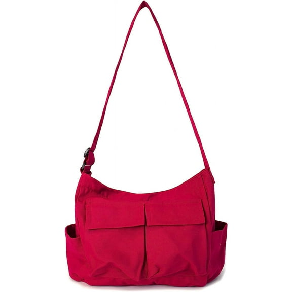Kukuzhu Women Men Crossbody Shoulder Bag Large Hobo Bag with Multiple Pockets Canvas Messenger Tote Bag for Women and Men