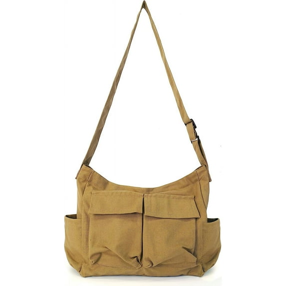 Kukuzhu Women Men Crossbody Shoulder Bag Large Hobo Bag with Multiple Pockets Canvas Messenger Tote Bag for Women and Men