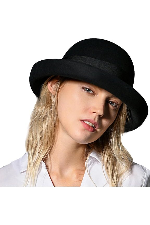 Women Men Wool Felt Derby Hat Rolled Brim Church Bowler Hats Funny Dress Up Fedora Hat Halloween Prop S/M
