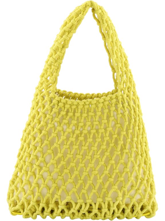 Women Mini Clutch Handbag Tote Cotton Crochet Bucket Top-handle Drawstring Beach Woven Fishing Net Pouch Purse