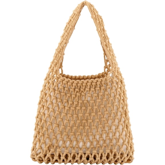 Kukuzhu Women Mini Clutch Handbag Tote Cotton Crochet Bucket Top-handle Drawstring Beach Woven Fishing Net Pouch Purse