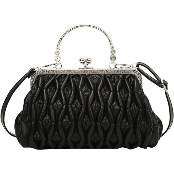 Kukuzhu Women PU Evening Handbags Chic Pleat Soft Wedding Party Evening Clutch Purse Shoulder Bag