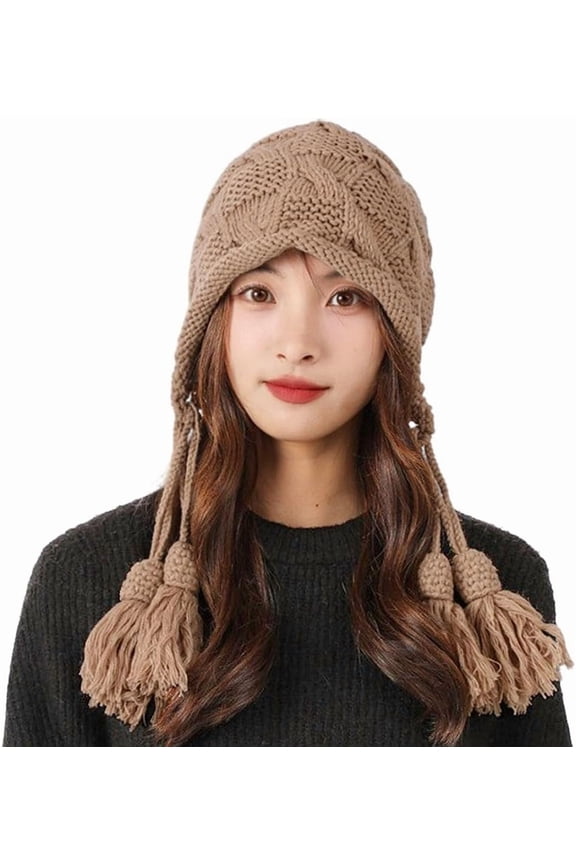 Women Peruvian Beanie Hat Sherpa Earflap Knitted Beanie Winter Laplander Cap Warm Slouchy Ski Hat