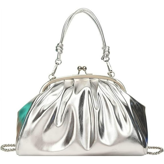 Kukuzhu Women Pleat Hobo Shoulder Bags Fashion Bright Shell Evening Purse Chic Chain Crossbody Bag