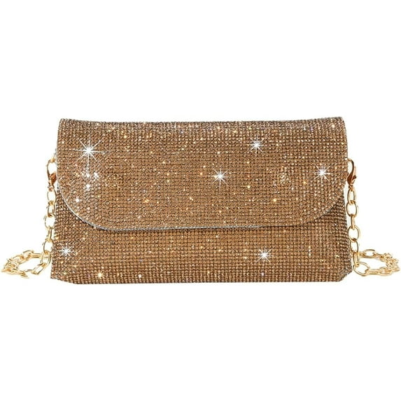 Kukuzhu Women’ Rhinestone Envelope Bag Sparkling Evening Handbag Silver Purse Bling Designer Chain Clutch for Prom Party