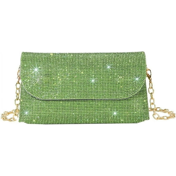 Kukuzhu Women’ Rhinestone Envelope Bag Sparkling Evening Handbag Silver Purse Bling Designer Chain Clutch for Prom Party