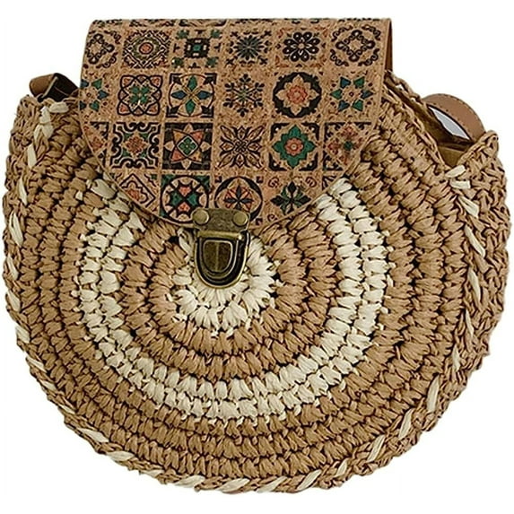 Kukuzhu Women Round Straw Tote Bag Summer Trendy Handmade Woven Shoulder Bag Purse