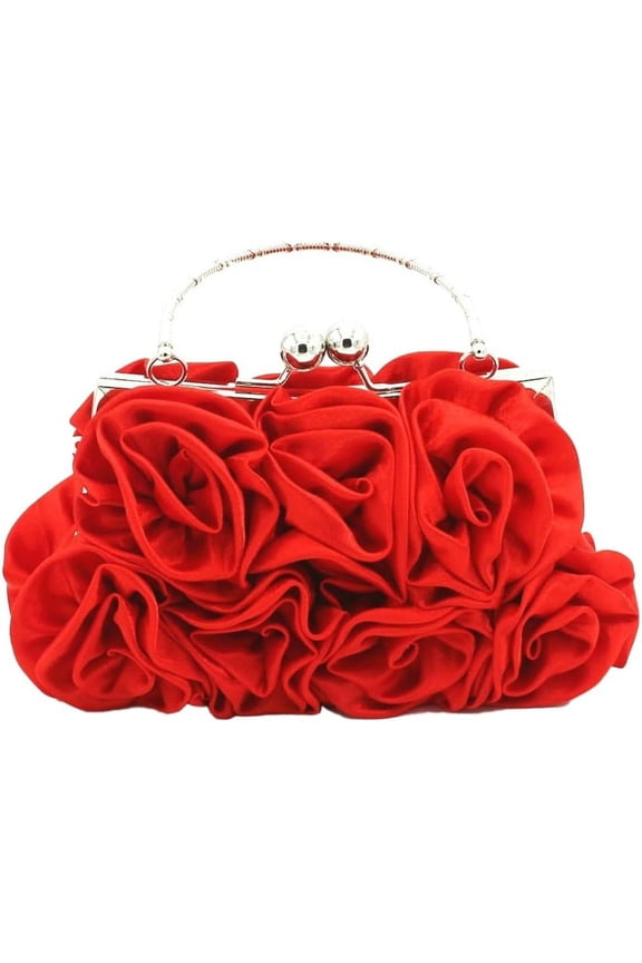 Women Satin Clutch Purses Hobo Bag Evening Shoulder Crossbody Bag Totes Handbag Roses Wedding Party Satchels