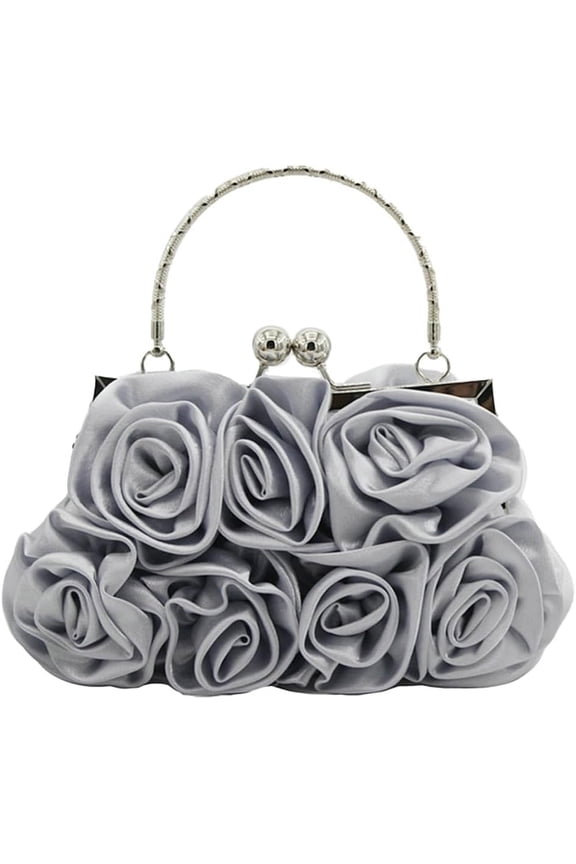 Women Satin Clutch Purses Hobo Bag Evening Shoulder Crossbody Bag Totes Handbag Roses Wedding Party Satchels