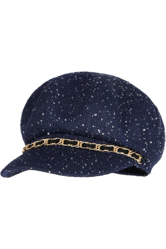 Women Sequins Chain Belt Straw Woven Visor Sun Hat Newsboy Cap Painter Hat