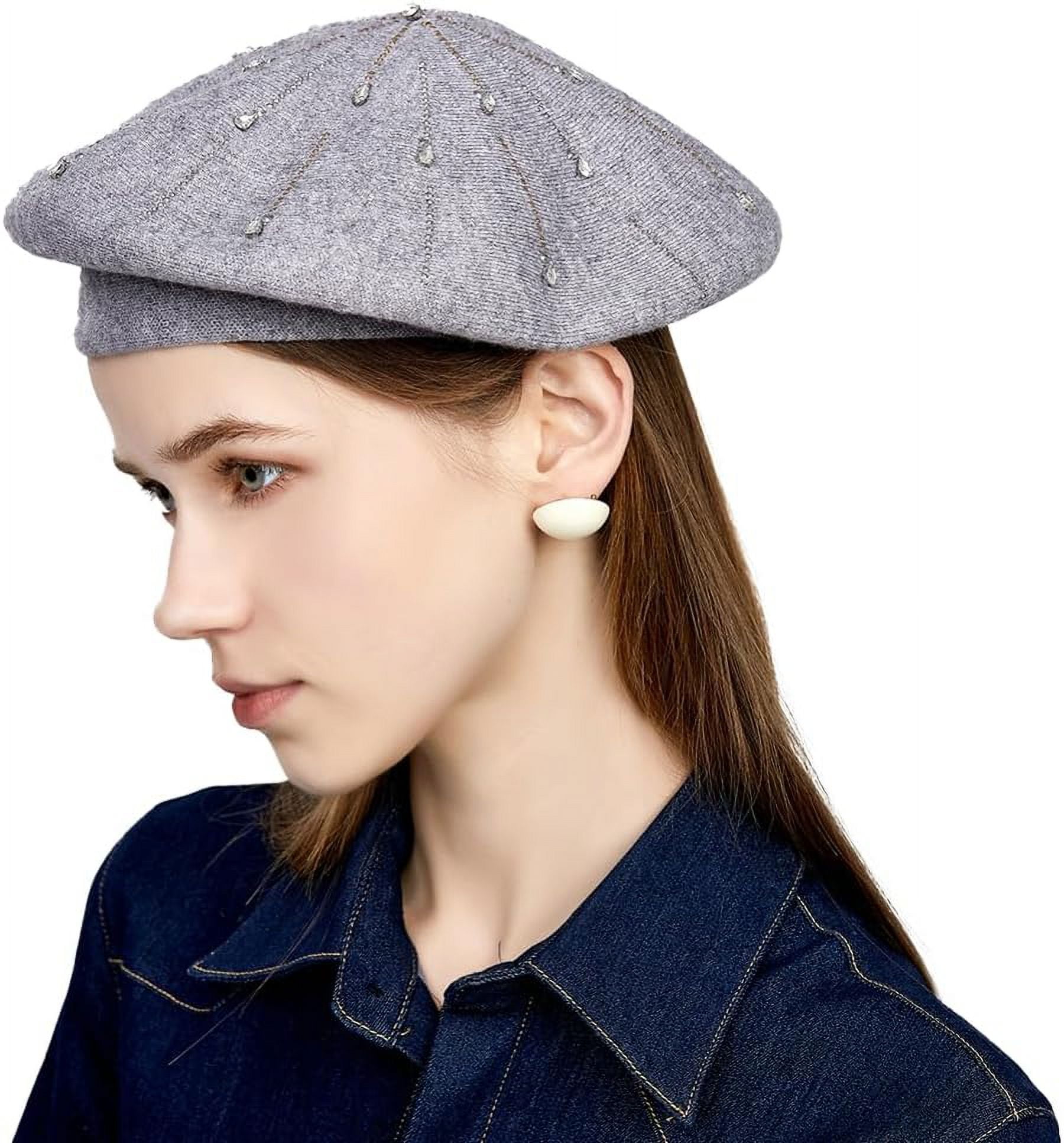 Kukuzhu Women Shiny Newsboy Hats Y2k Wool Warm Visor Artist Hat Beret