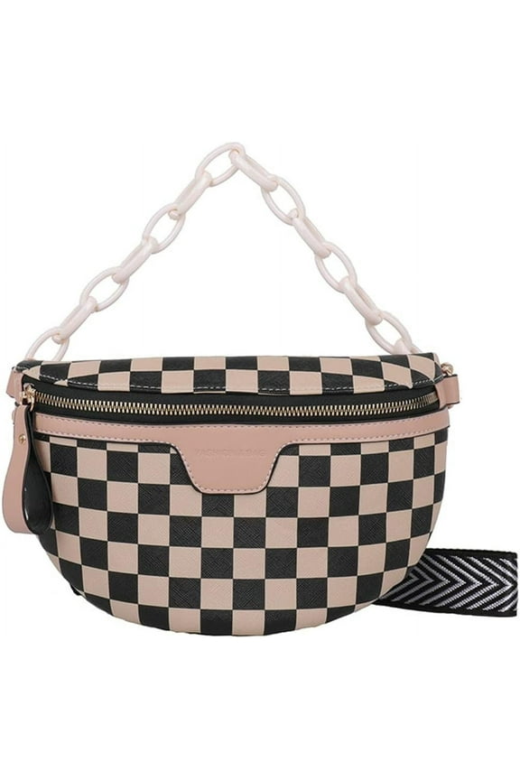 Women Sling Bag PU Fanny Pack Crossbody Bag Fashion Chain Chest Bag for Travel Walking Running