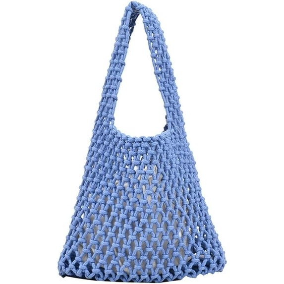 Kukuzhu Women Small Crochet Tote Handbag Cotton Top Handle Bag Summer Mesh Beach Bag Drawstring Fishing Net Bag Clutch Handbag