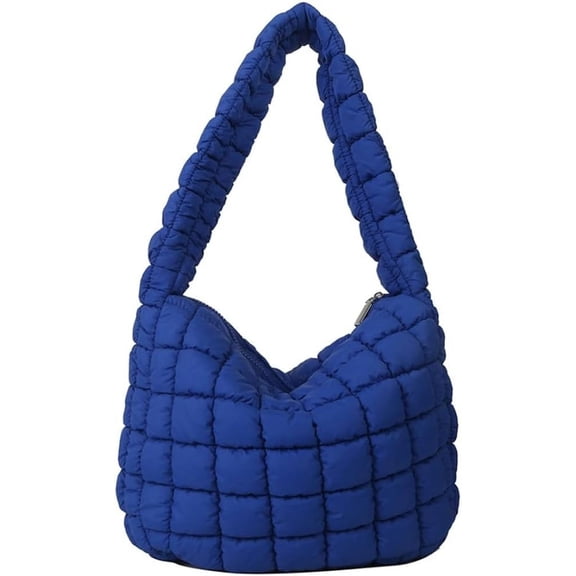 Kukuzhu Women Soft Quilted Shoulder Bag Lightweight Quilted Tote Bag Nylon Padded Hobo Purse Quilted Down Padding Handbag