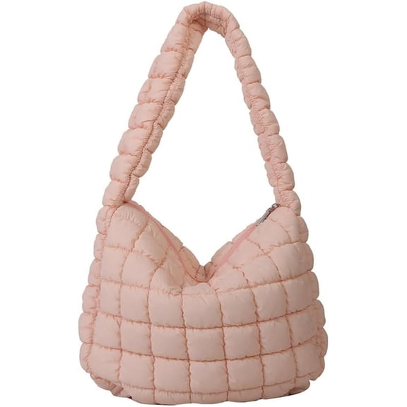Kukuzhu Women Soft Quilted Shoulder Bag Lightweight Quilted Tote Bag Nylon Padded Hobo Purse Quilted Down Padding Handbag
