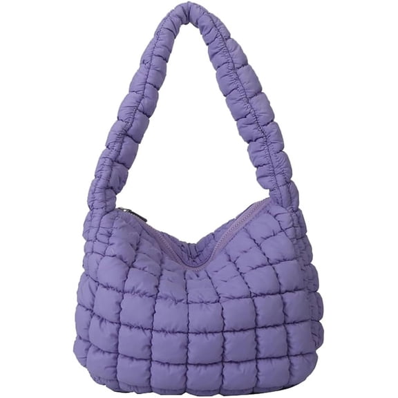 Kukuzhu Women Soft Quilted Shoulder Bag Lightweight Quilted Tote Bag Nylon Padded Hobo Purse Quilted Down Padding Handbag