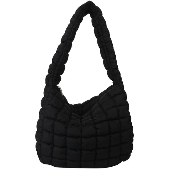 Kukuzhu Women Soft Quilted Shoulder Bag Lightweight Quilted Tote Bag Nylon Padded Hobo Purse Quilted Down Padding Handbag
