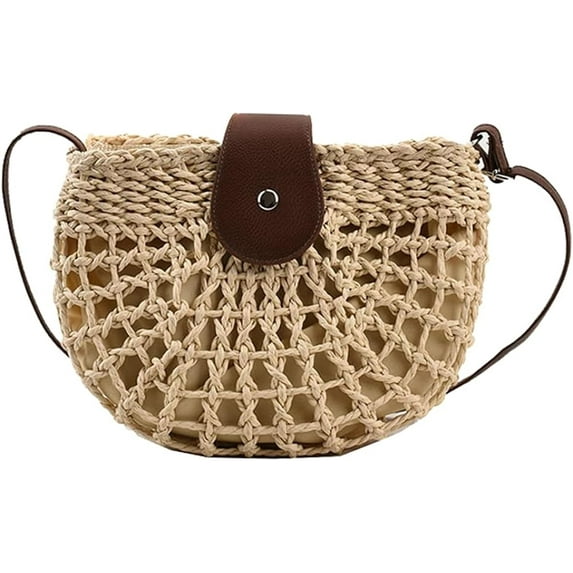 Kukuzhu Women Straw Beach Bag Purse Wicker Clutch Bag Summer Straw Crossbody Shoulder Bag Small Tote Bags with Zipper Closure