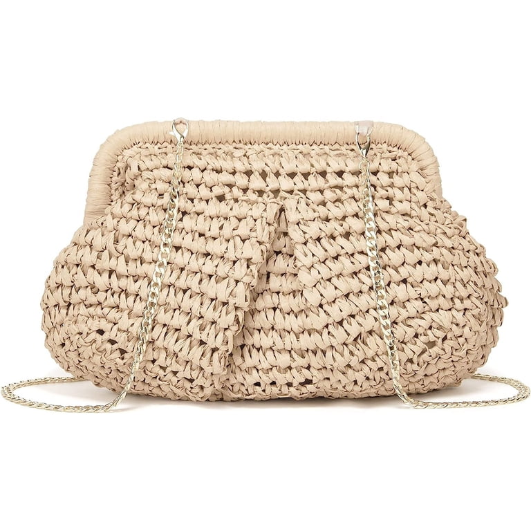 Kukuzhu Women Straw Crossbody Clutch, Boho Woven Rattan 
