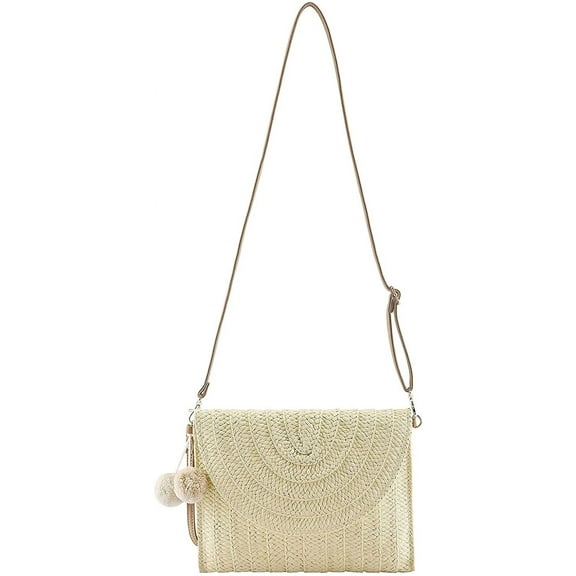 Kukuzhu Women Straw Crossbody Handbag Purse Shoulder Handbag Clutch Evening Summer Beach Handmade Woven Evenlope Straw Bag