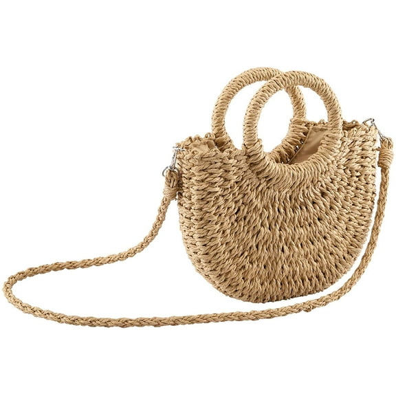 Kukuzhu Women Straw Handbag Mini Summer Beach Rattan Tote Bag Crossbody Shoulder Top Handle Handbag Handmade Purse Clutch Bag
