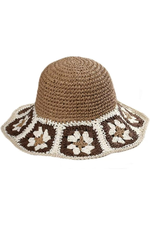 Women Straw Hat Bohemian Cute Floral Summer Beach Hat Preppy Stuff Hand Woven Bucket Cap Y2k Aesthetic Accessories
