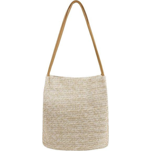 Kukuzhu Women Straw Shoulder Bag Bucket Bag Beach Hobo Handbag Top Handle Satchel Purse for Summer