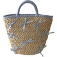 thumbnail image 1 of Kukuzhu Women Straw Tote Bag Cute Top-handle Handbag Summer Beach Bag Straw Rattan Clutch Bag with Bowknot Decoration, 1 of 7