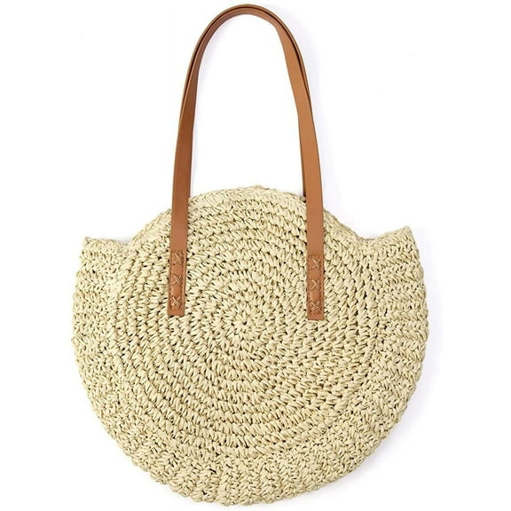Kukuzhu Women Straw Woven Tote Handbag Large Beach Handmade Purse Shoulder Bag Straw Beach Handbag