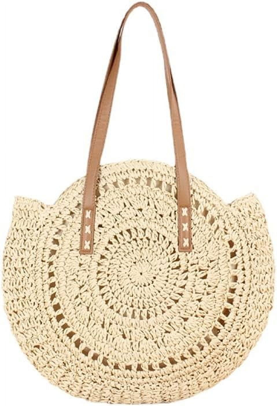 Kukuzhu Women Straw Woven Tote Handbag Round Beach Shoulder Bag Women ...
