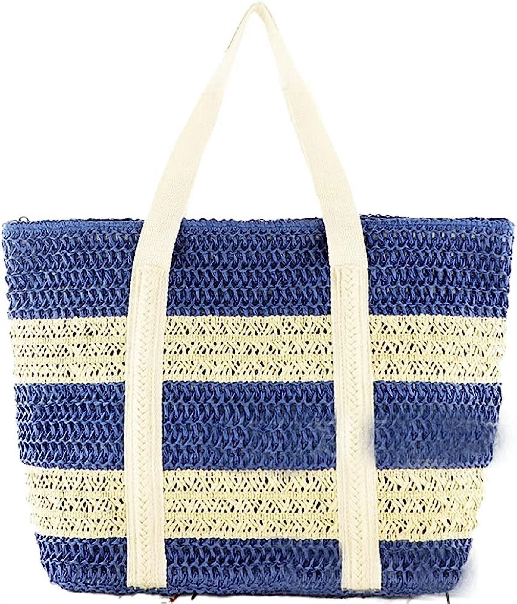 Kukuzhu Women Stripe Straw Tote Bag Large Handmade Woven Beach Bag ...