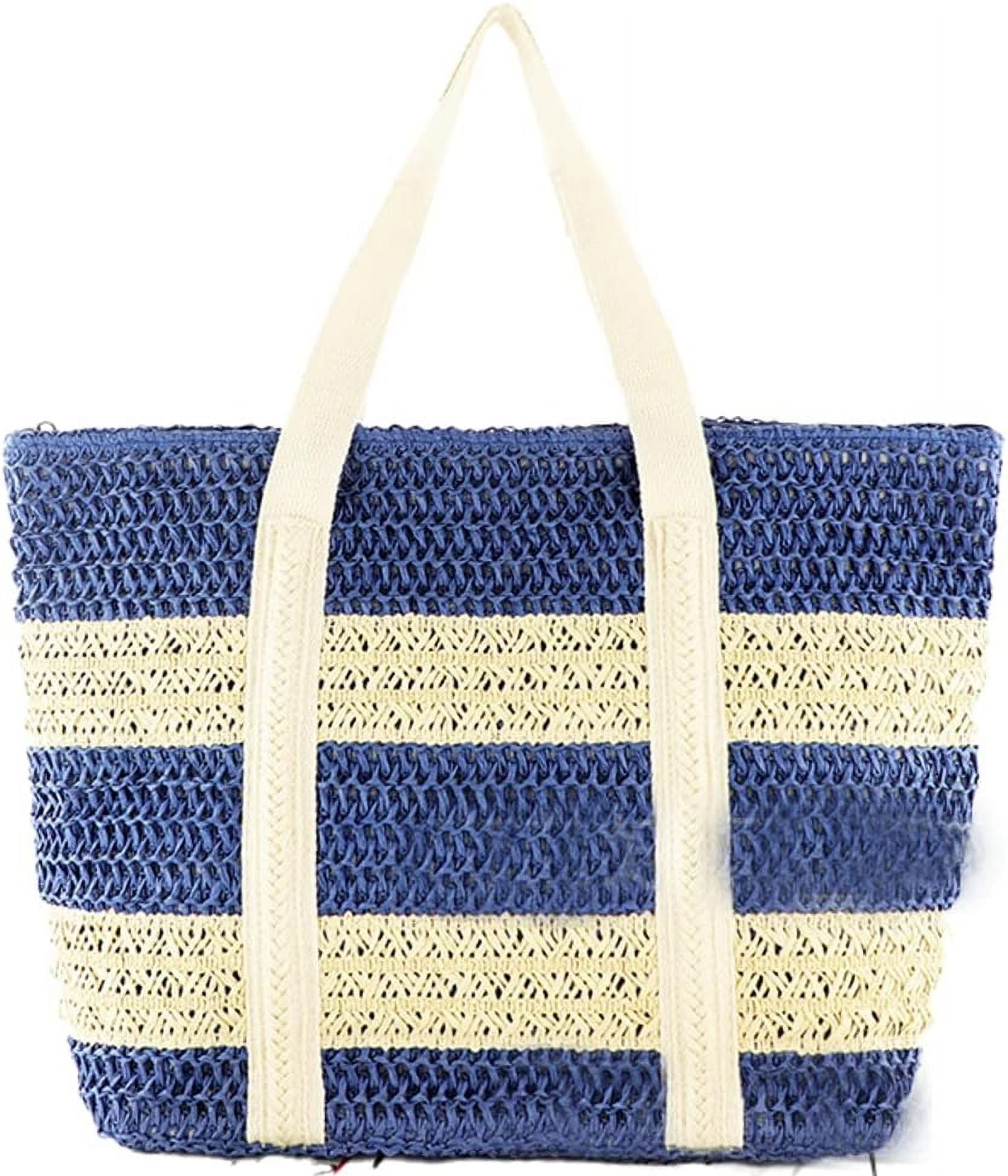 Kukuzhu Women Stripe Straw Tote Bag Large Handmade Woven Beach Bag ...