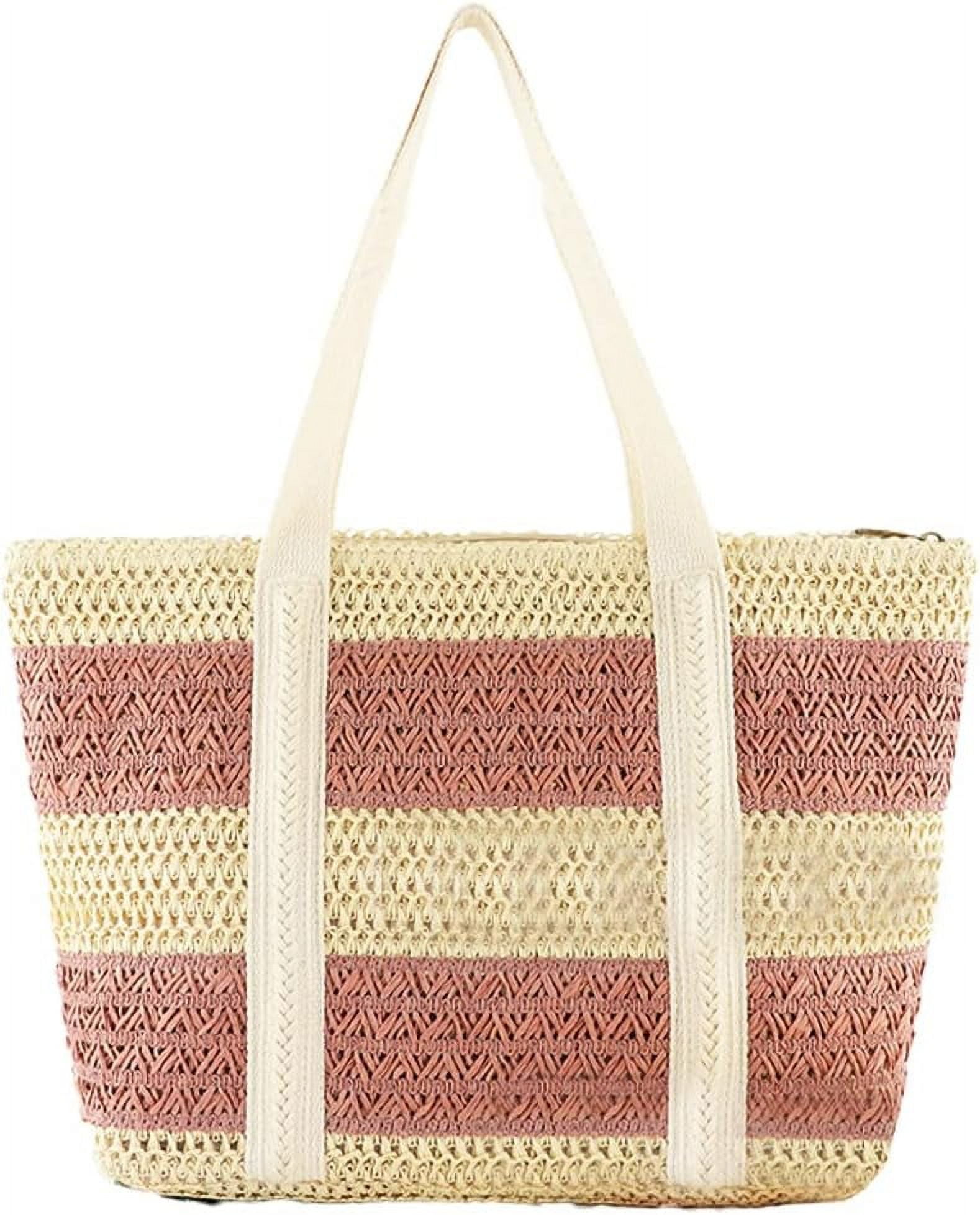 Kukuzhu Women Stripe Straw Tote Bag Large Handmade Woven Beach Bag ...