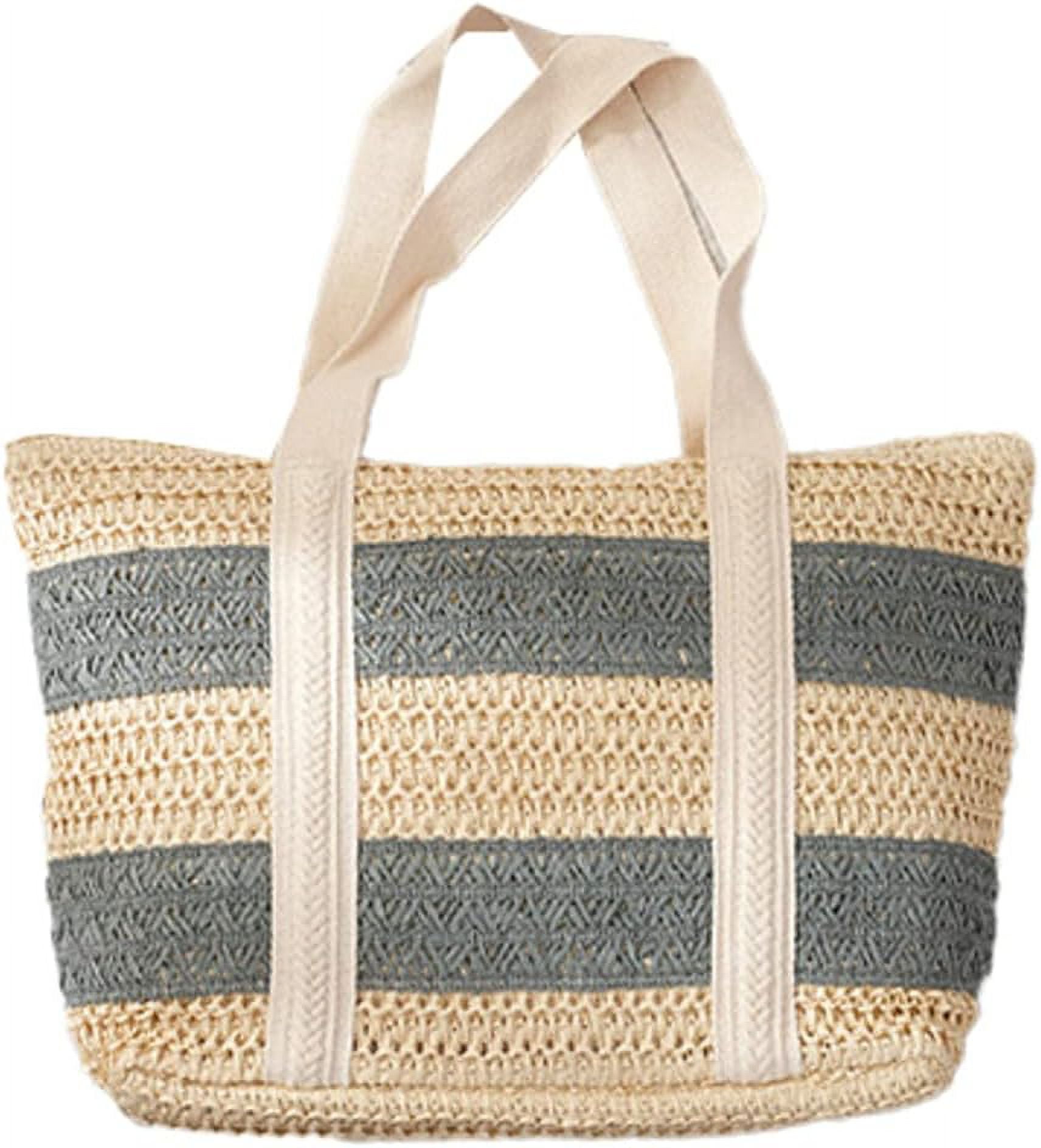 Kukuzhu Women Stripe Straw Tote Bag Trendy Large Handmade Woven Beach ...
