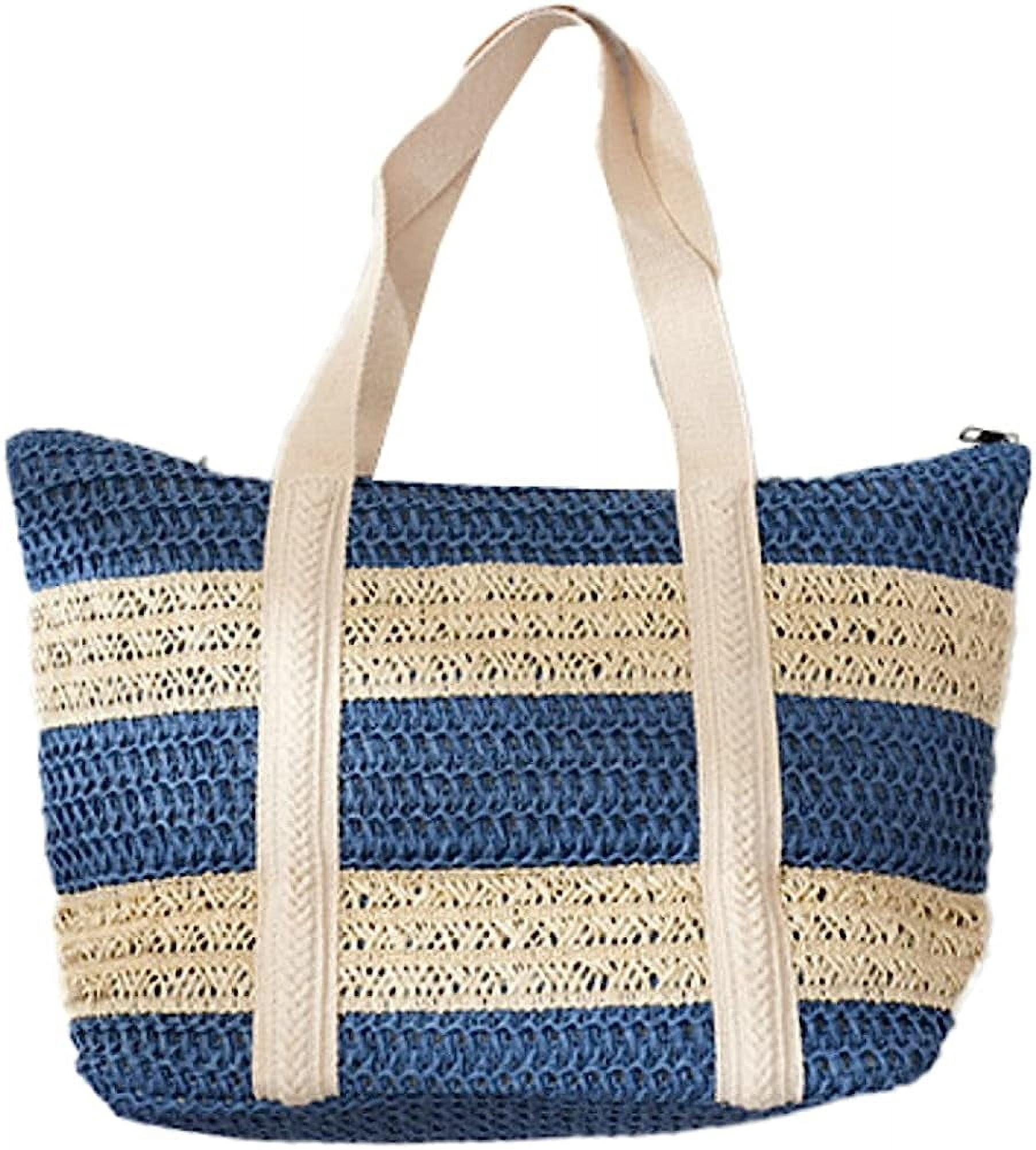 Kukuzhu Women Stripe Straw Tote Bag Trendy Large Handmade Woven Beach ...