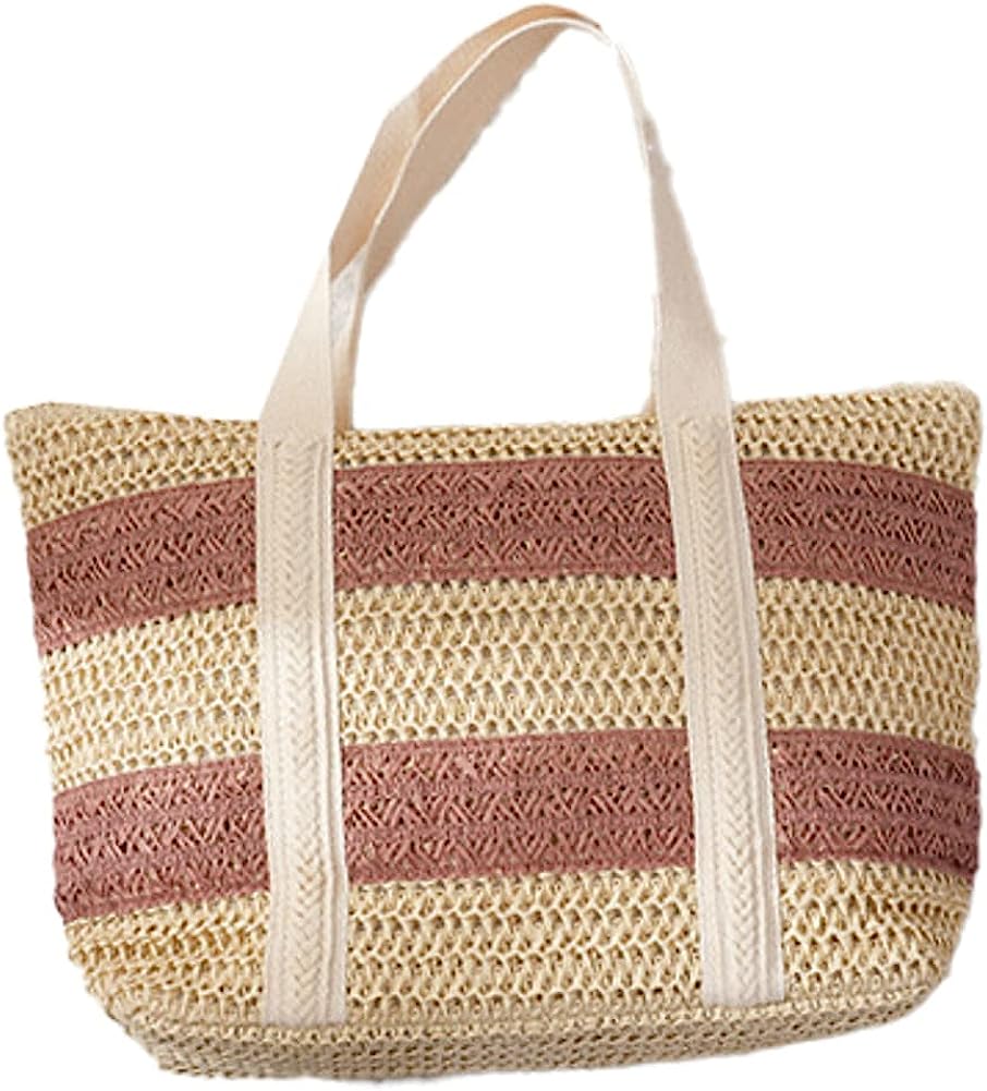 Kukuzhu Women Stripe Straw Tote Bag Trendy Large Handmade Woven Beach ...