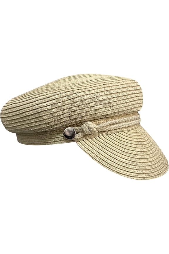 Women Summer Wide Brim Straw Woven Sun Hat Visor Flat Top Newsboy Cap Painter Hat