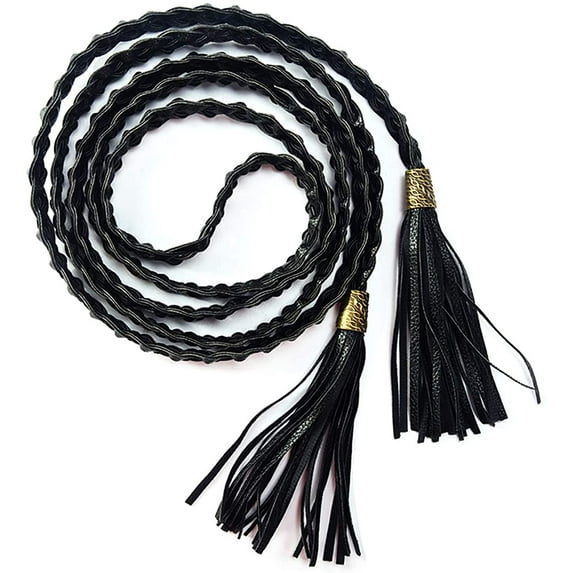Kukuzhu Women Tassel Braided Waist Belt Skinny Woven Belt for Dress