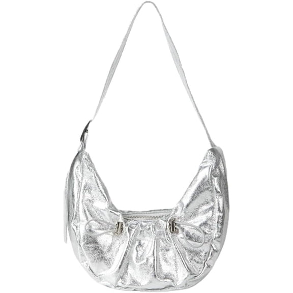 Kukuzhu Women Tote Bag Bright PU Pleat Chic Elegant Casual Shoulder Bag